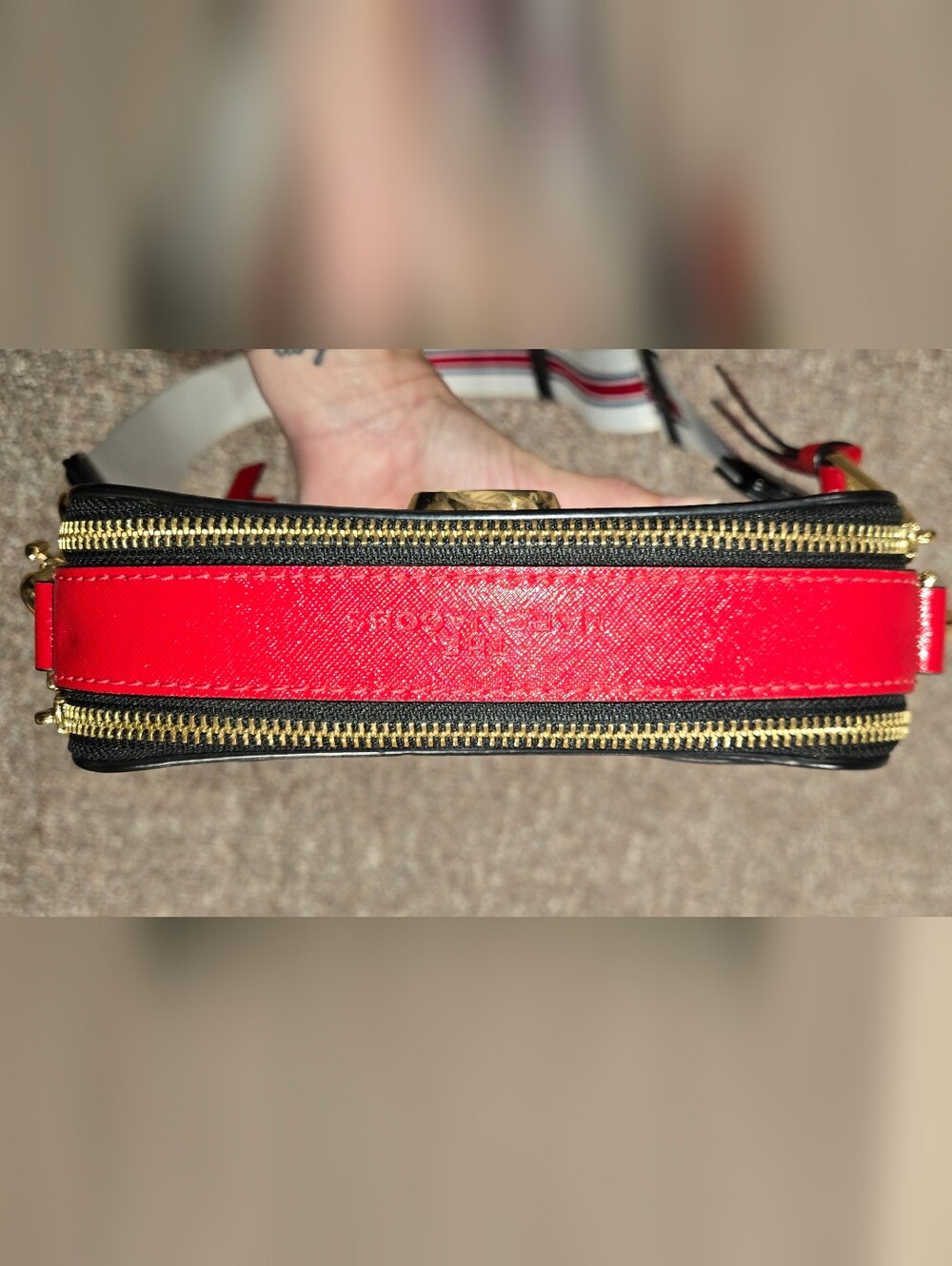 Marc Jacobs Snapshot Bag White Leather Crossbody with Red & Blue Tricolor Strap - Picture 10 of 16